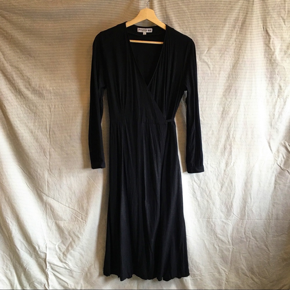 Uniqlo IDLF Black Wrap Midi Long Sleeve Dress Size S